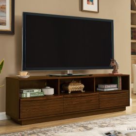 63 Mid-Century Modern TV Stand For TVs Up To 75, Thick Sturdy Farmhouse Entertainment Cabinet, Media Console For Living Room, Louver Design & Sol (Option: Walnut Brown)